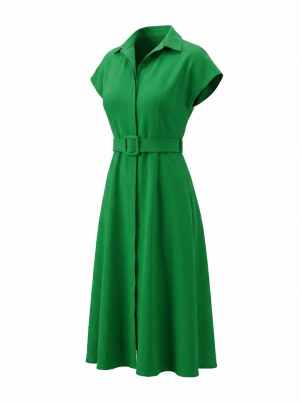 Mac Duggal Green Short Sleeve Belted Midi Dress L - Picture 6 of 9